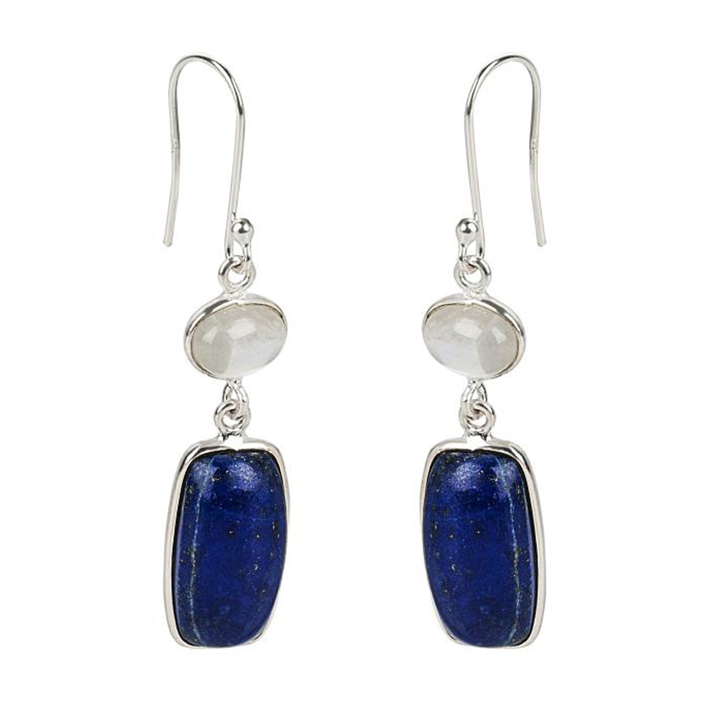 Sterling Silver 925 Lapis Lazulli, Rainbow Moonstone Dangle Earring - Pinctore