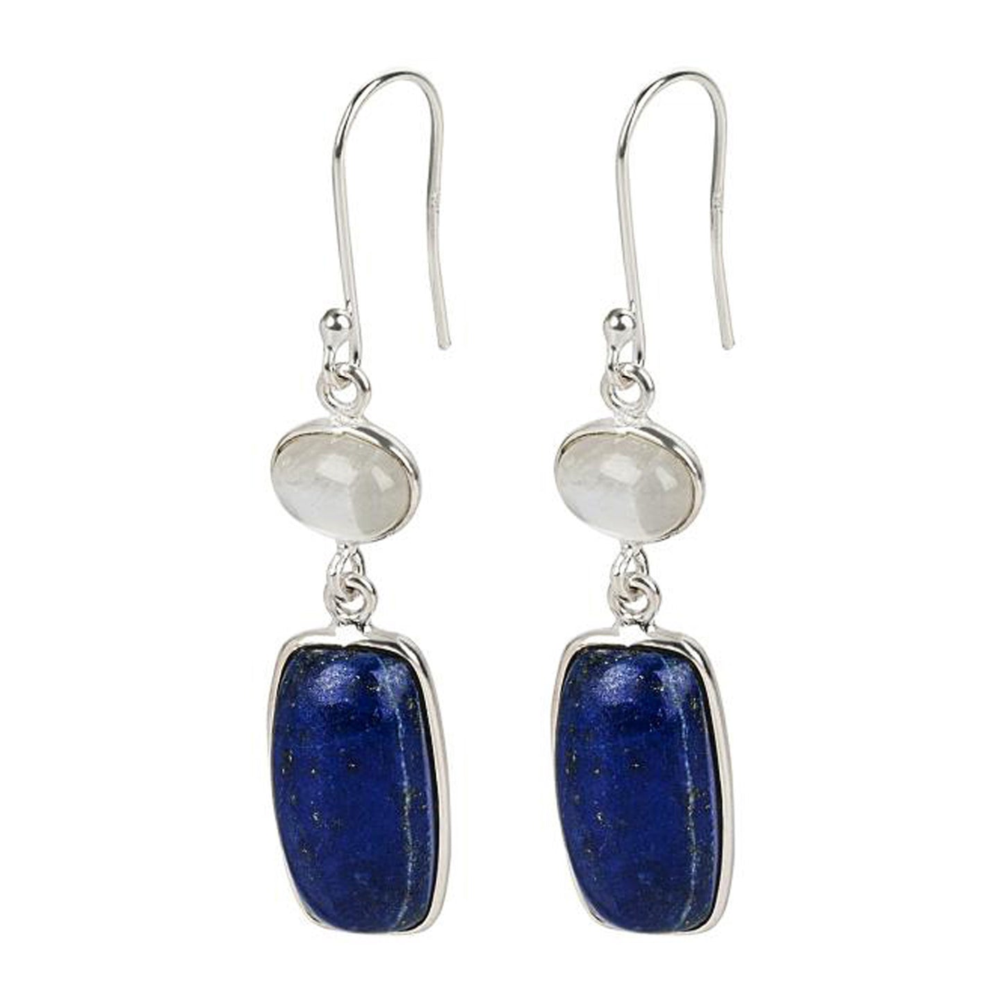 Sterling Silver 925 Lapis Lazulli, Rainbow Moonstone Dangle Earring - Pinctore