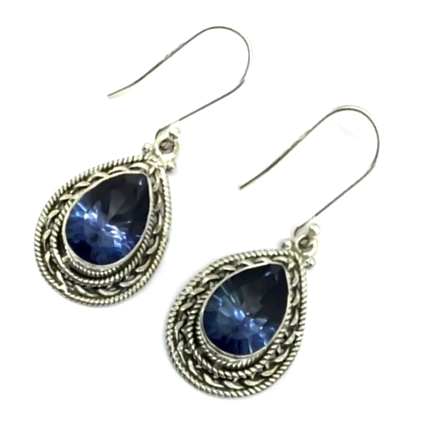 Sterling Silver 925 Blue Quartz Dangle Earring - Pinctore