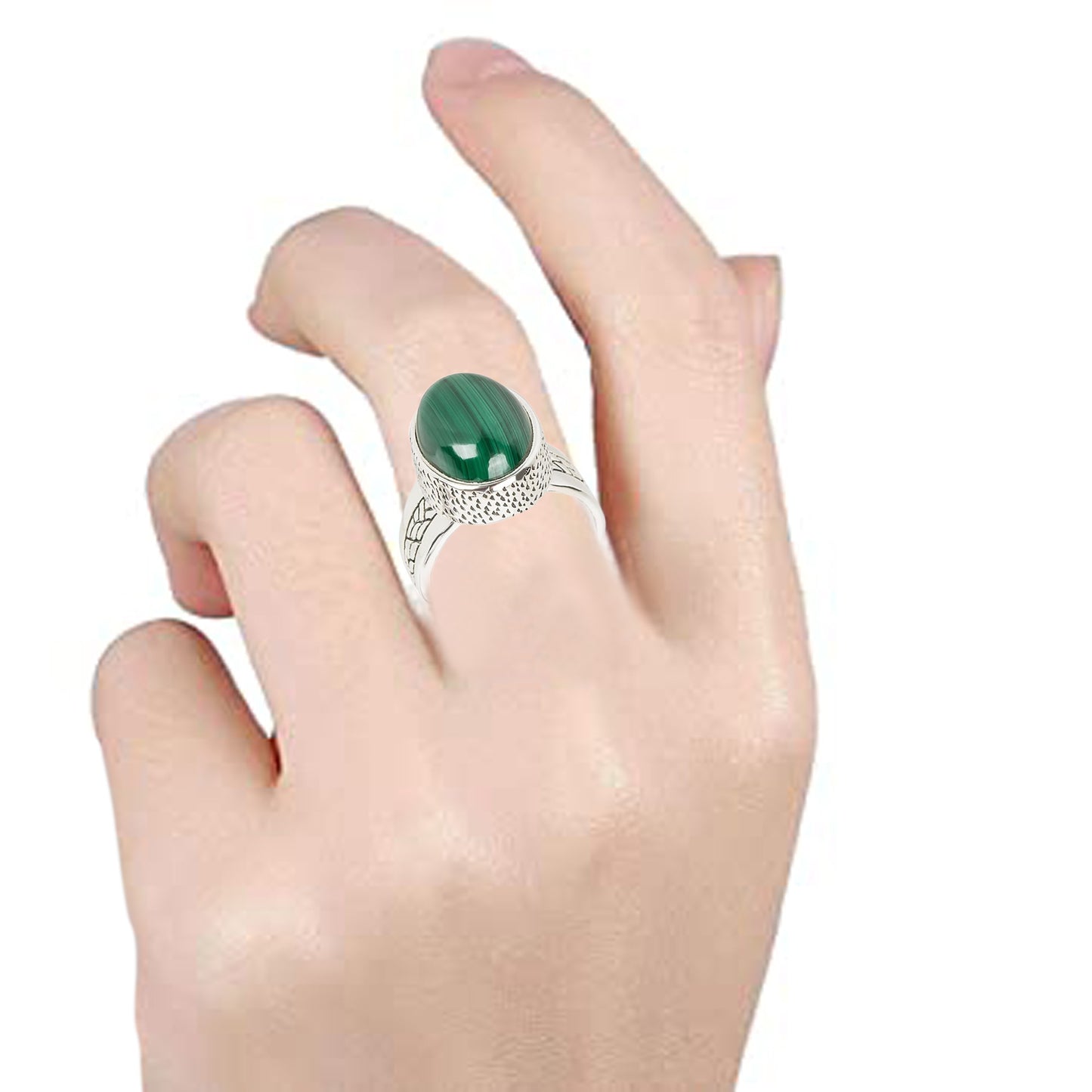 Sterling Silver 925 Malachite Ring - Pinctore