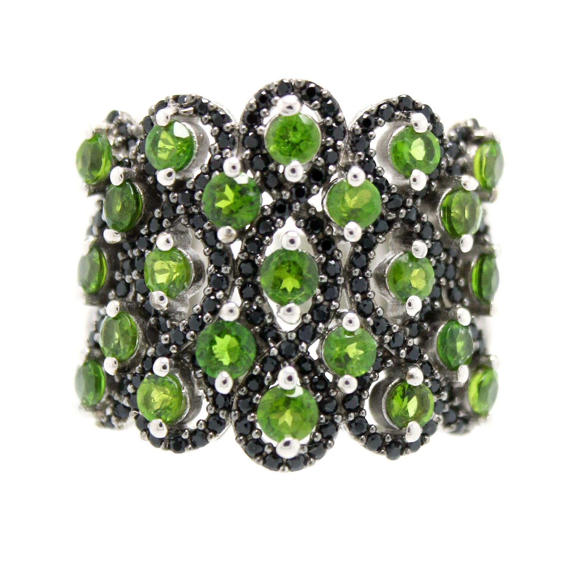 925 Sterling Silver Black Spinel, Chrome Diopside Ring - Pinctore