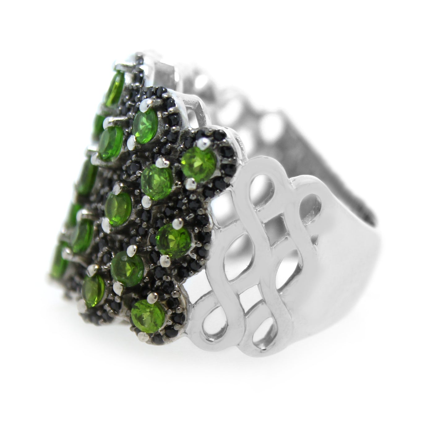 925 Sterling Silver Black Spinel, Chrome Diopside Ring - Pinctore