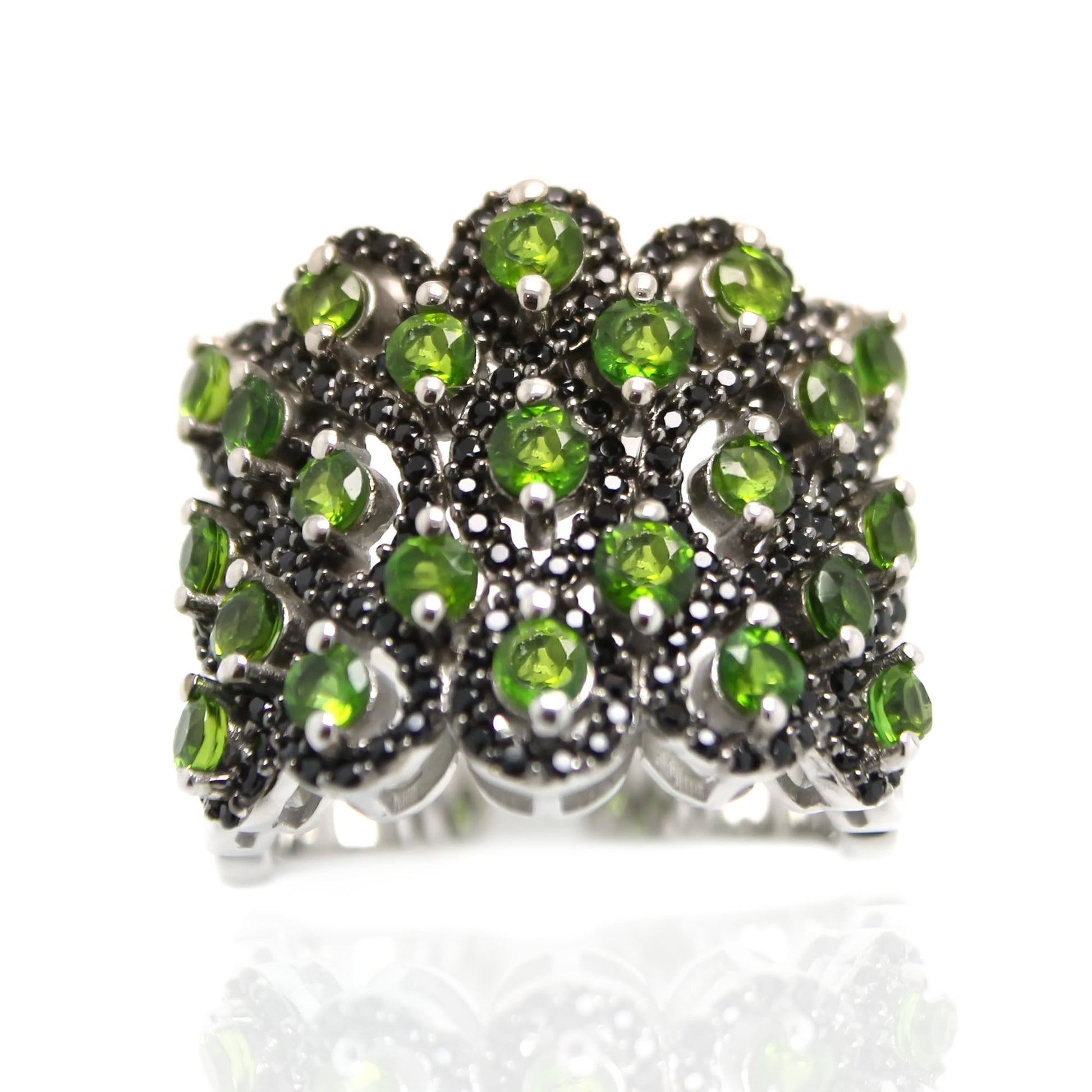 925 Sterling Silver Black Spinel, Chrome Diopside Ring - Pinctore