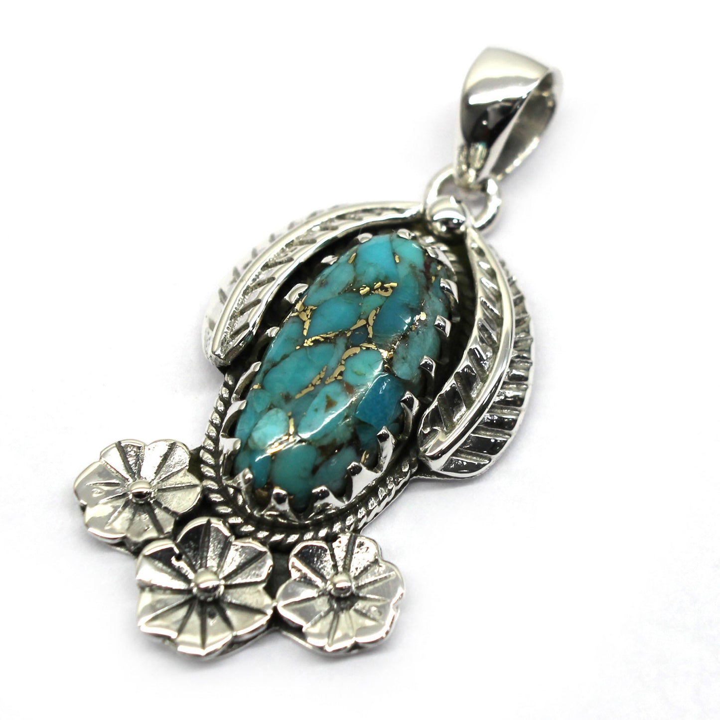 Sterling Silver 925 Blue Copper Turquoise Pendant - Pinctore