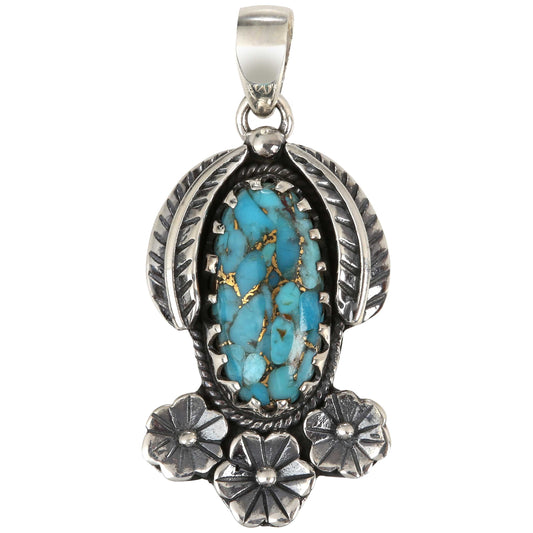 Sterling Silver 925 Blue Copper Turquoise Pendant - Pinctore