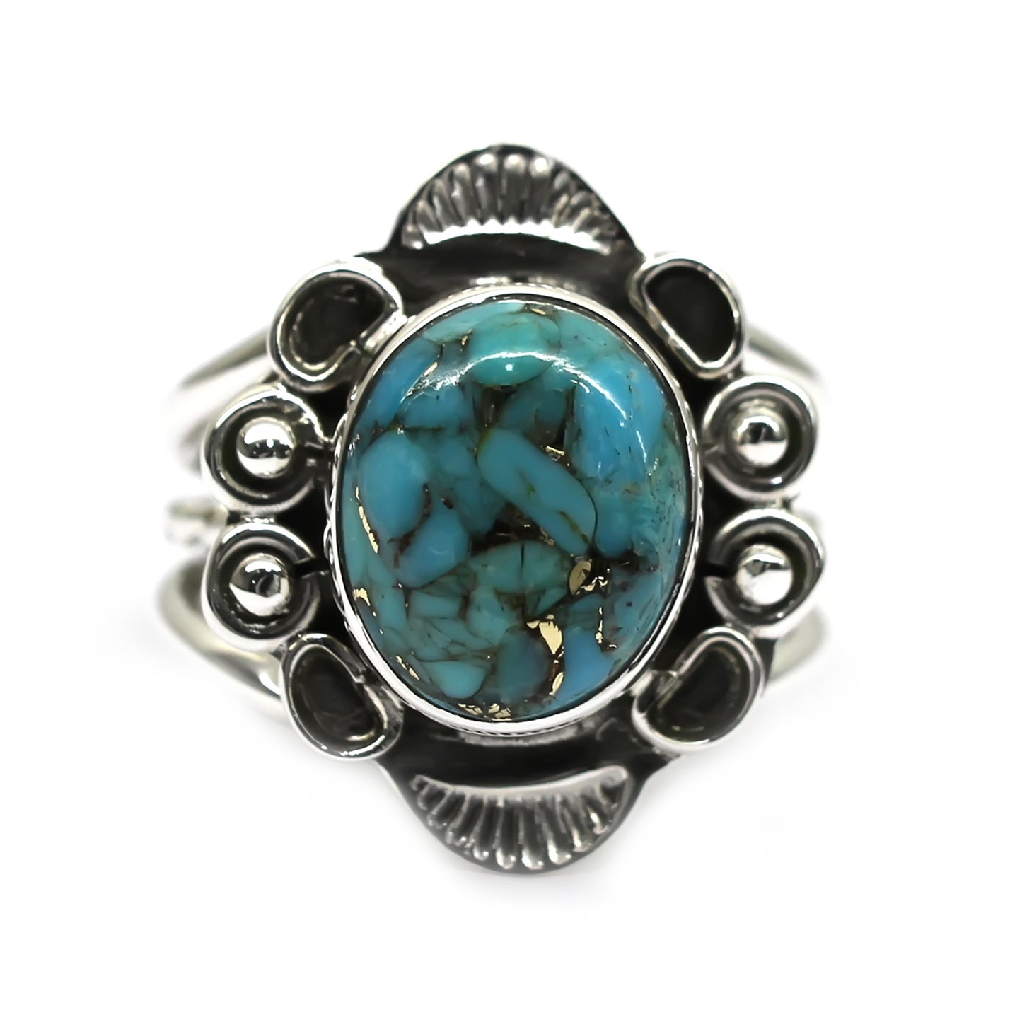 Sterling Silver 925 Blue Copper Turquoise Ring - Pinctore