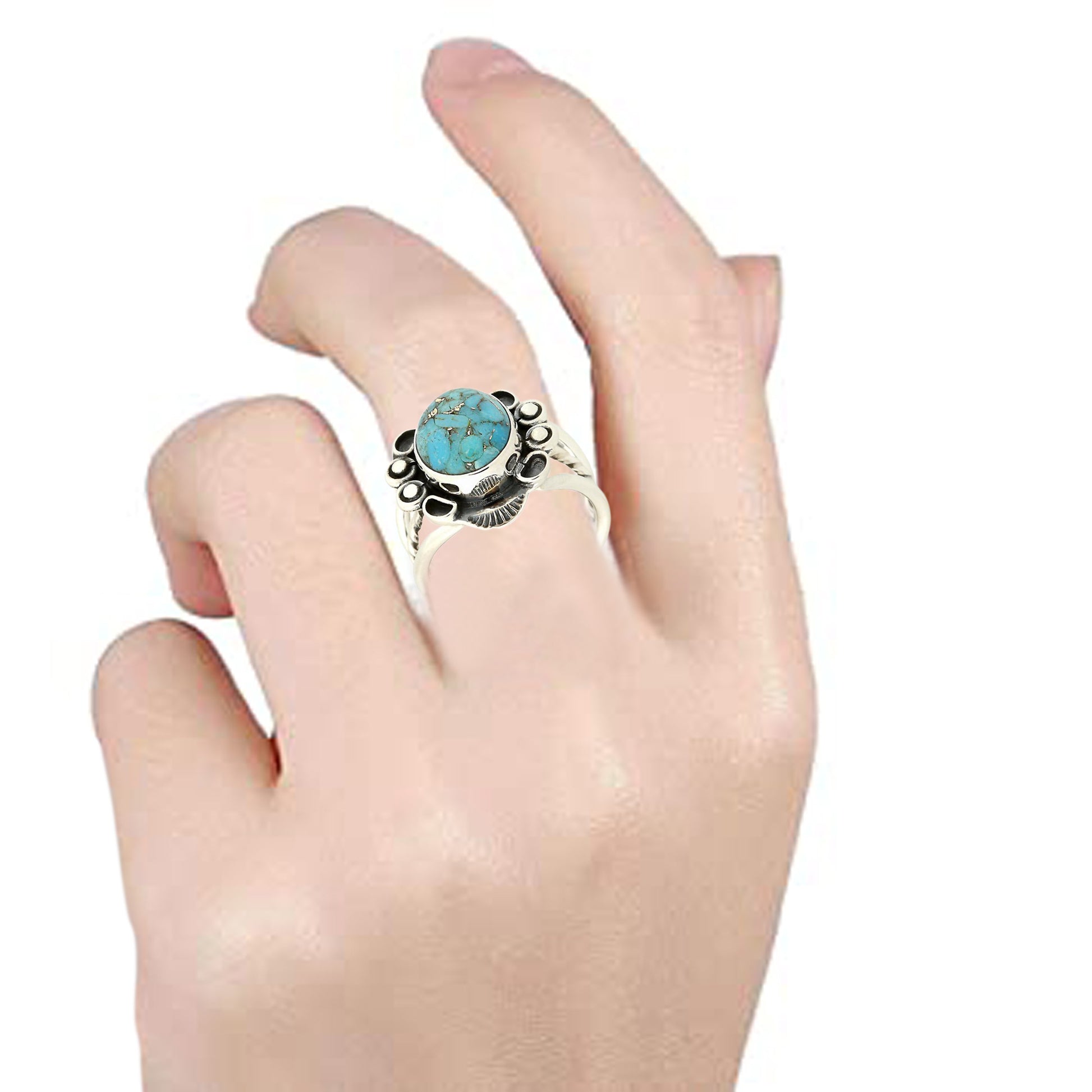 Sterling Silver 925 Blue Copper Turquoise Ring - Pinctore