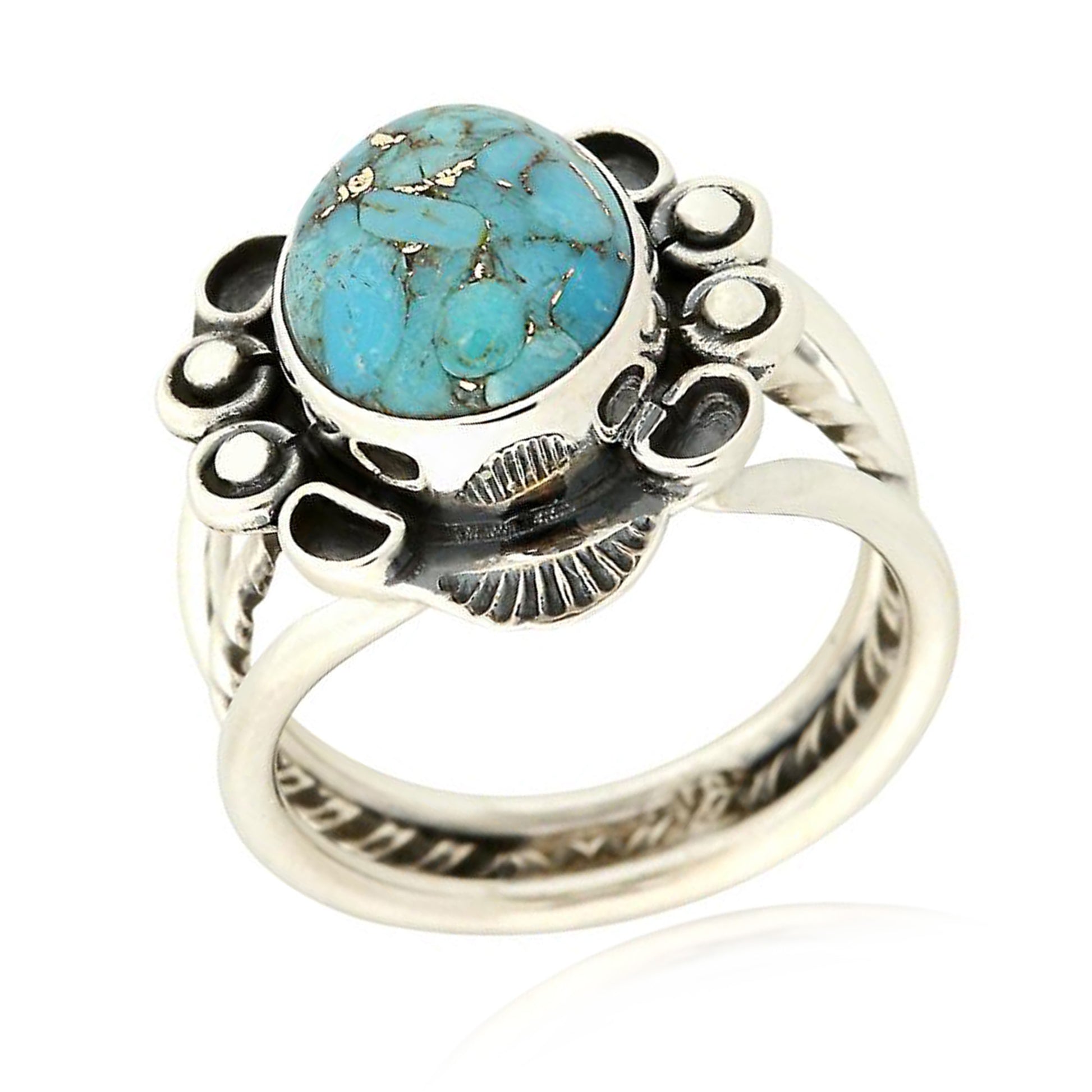 Sterling Silver 925 Blue Copper Turquoise Ring - Pinctore