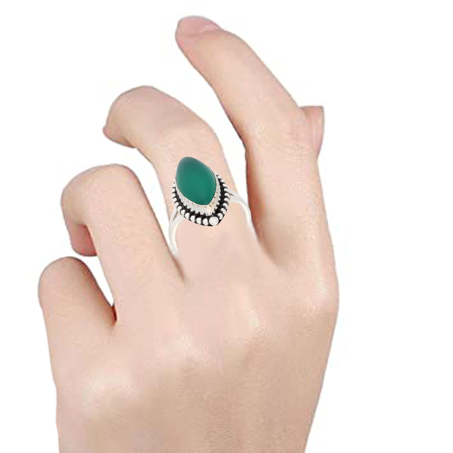 Sterling Silver 925 Green Onyx Ring - Pinctore