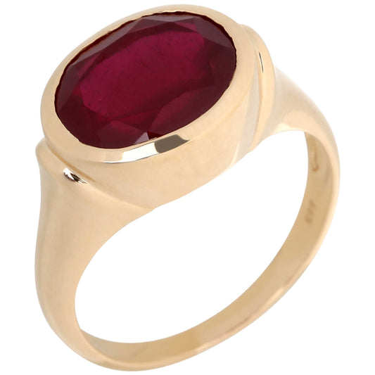 14kt Yellow Gold Glass Filled Ruby Ring - Pinctore