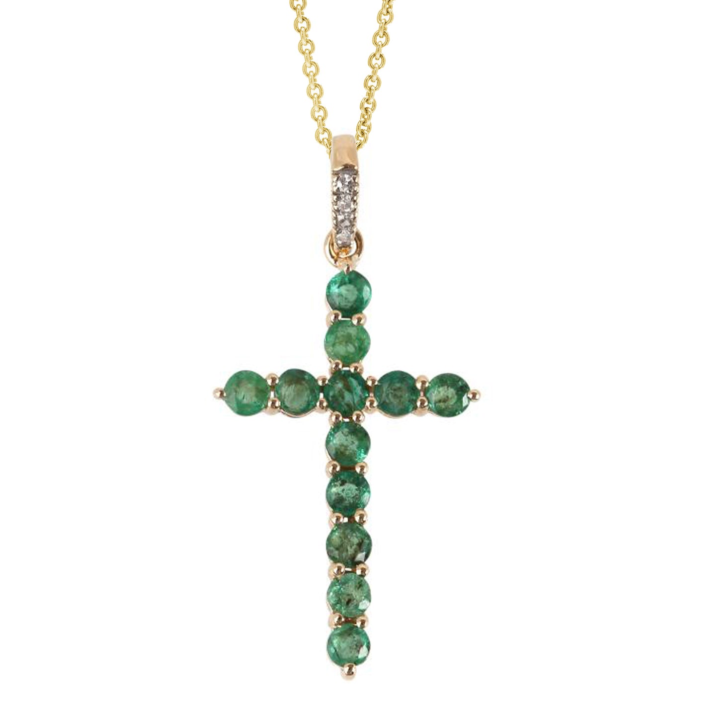 14Kt Yellow Gold Zambian Emerald Cross Pendant - Pinctore