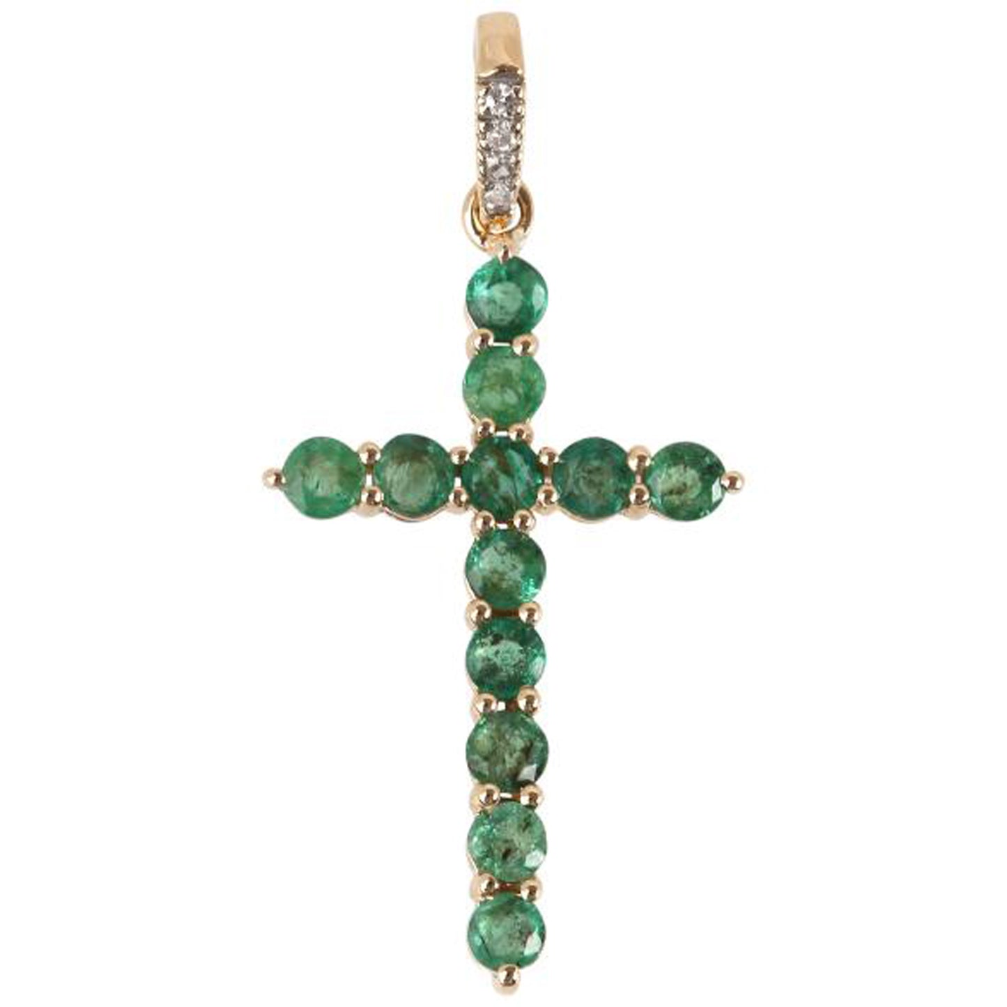 14Kt Yellow Gold Zambian Emerald Cross Pendant - Pinctore