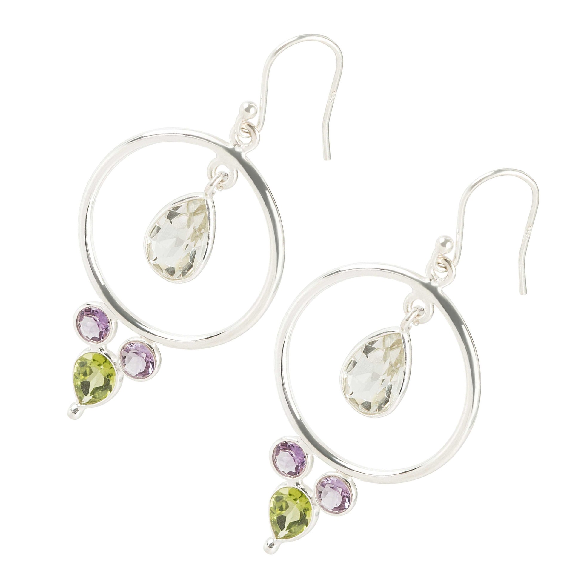 925 Sterling Silver Green Amethyst,  Brazilian Amethyst,  Peridot Dangle Earring - Pinctore