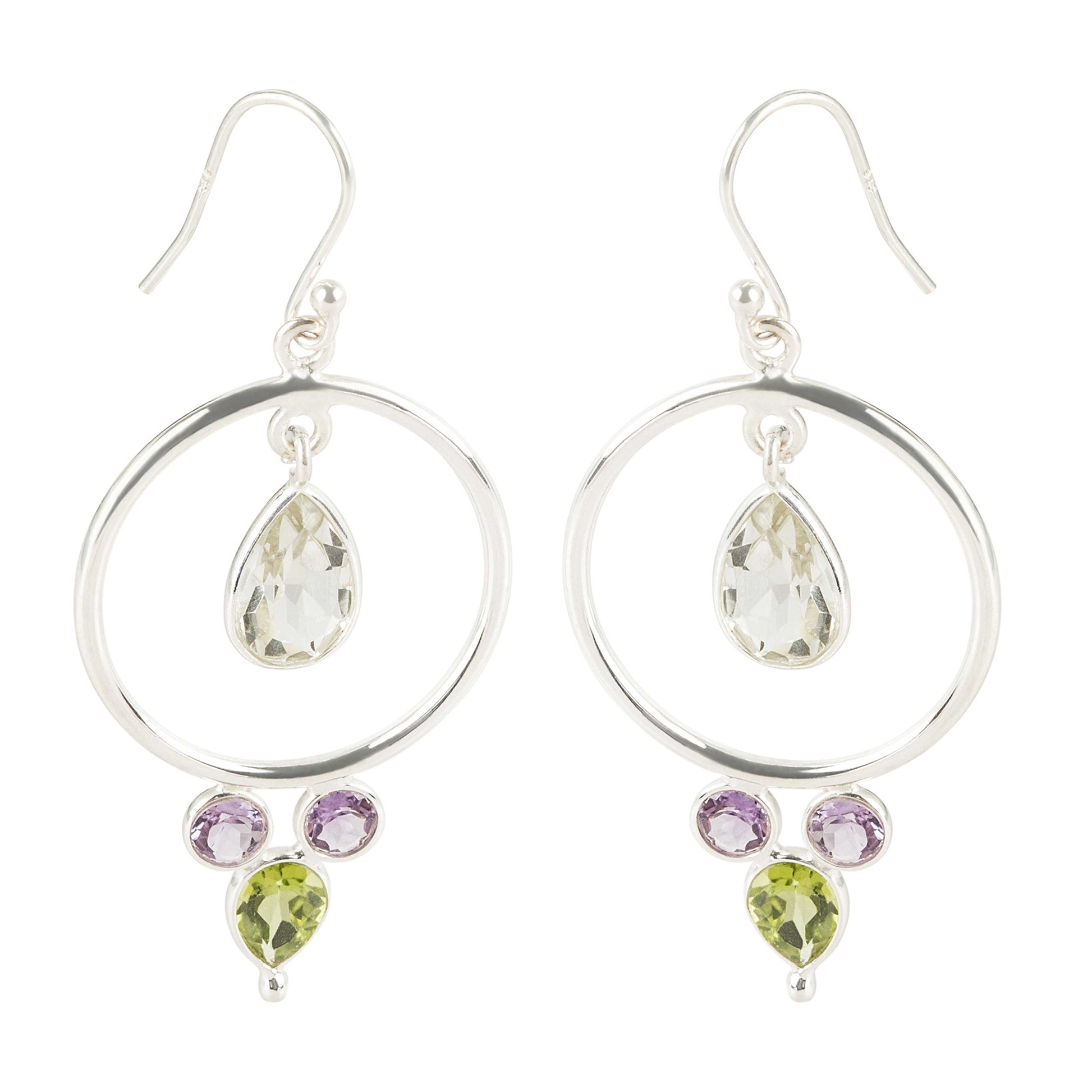 925 Sterling Silver Green Amethyst,  Brazilian Amethyst,  Peridot Dangle Earring - Pinctore