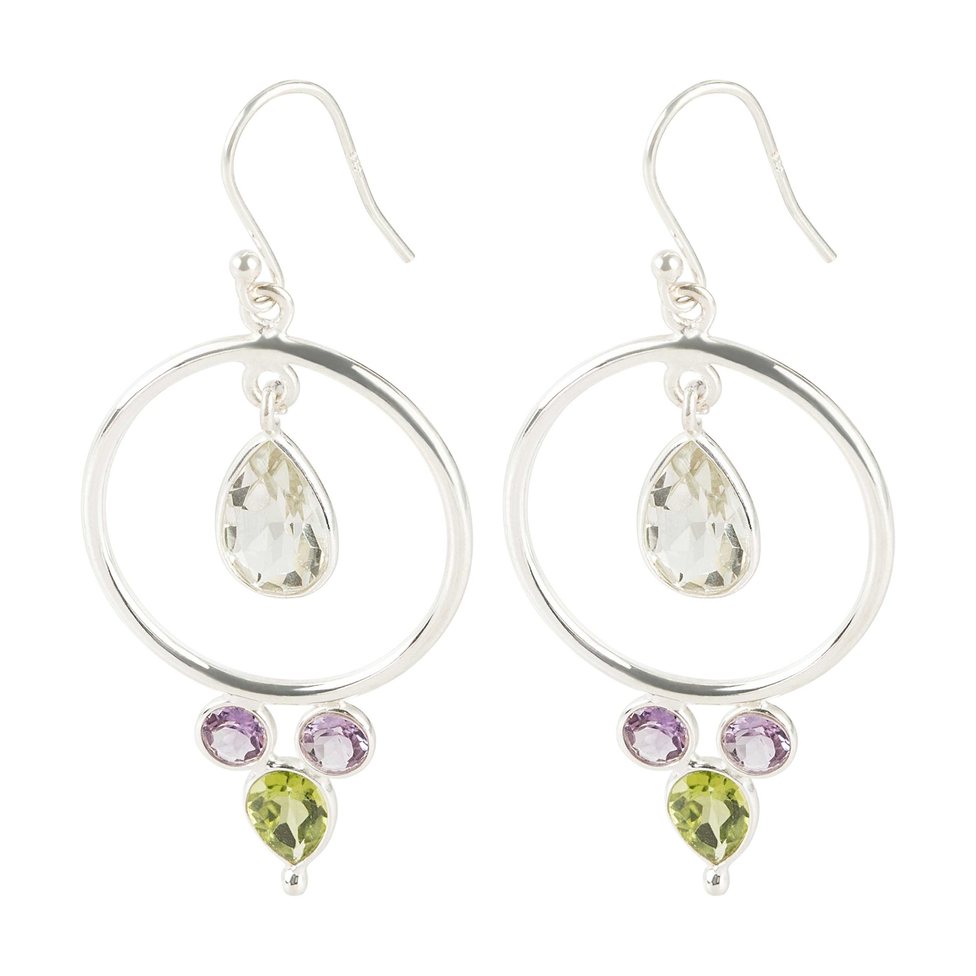 925 Sterling Silver Green Amethyst,  Brazilian Amethyst,  Peridot Dangle Earring - Pinctore