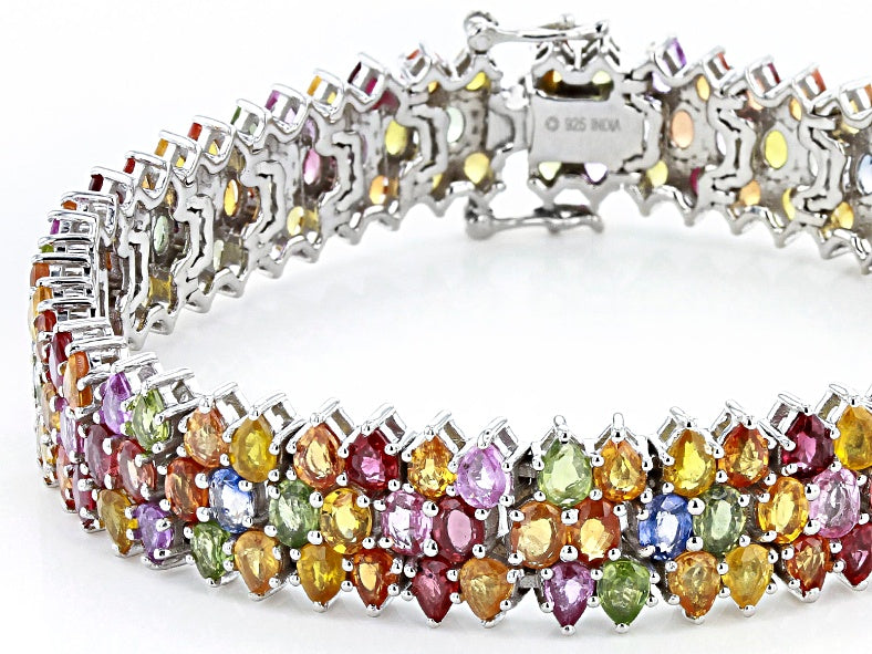 OMBRE Dainty Bracelet Rainbow Sapphire Tennis Bracelet 14K Yellow Gold 7.5  Carats Princess Sapphire Ultimate Gift