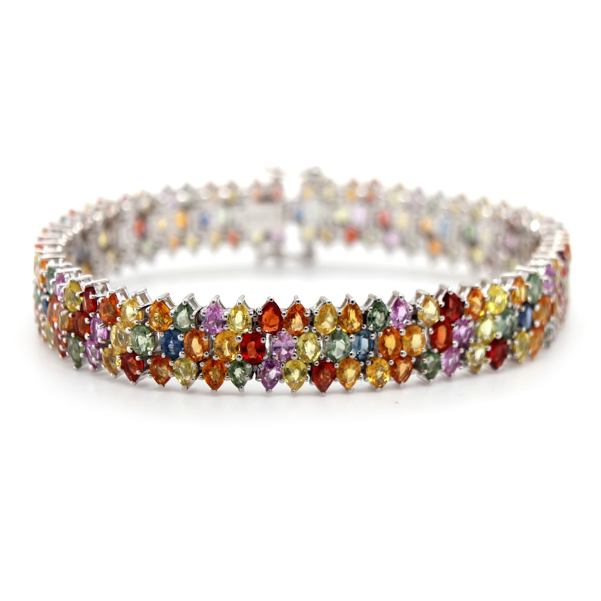 Multi-Color Sapphire and Diamond Line Bracelet in Gold