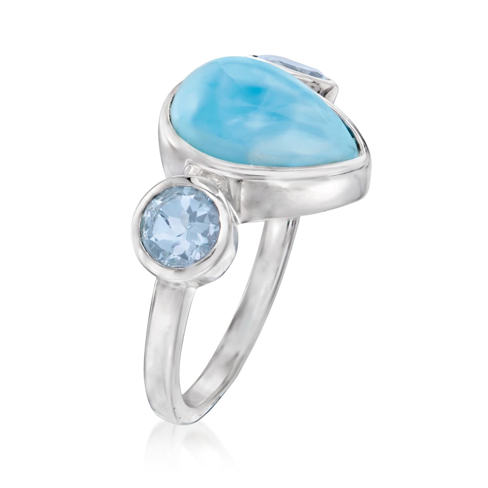 925 Sterling Silver Larimar, Sky Blue Topaz Ring - Pinctore