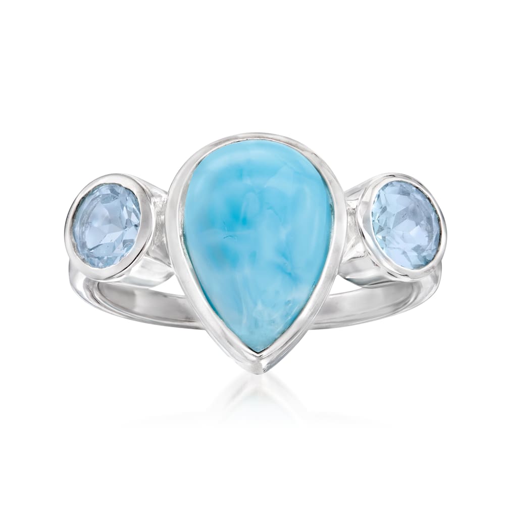 925 Sterling Silver Larimar, Sky Blue Topaz Ring - Pinctore