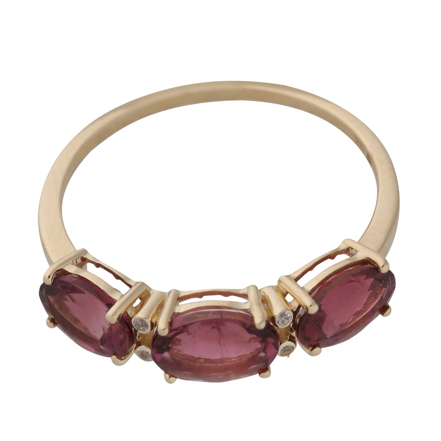 14kt Yellow Gold Pink Tourmaline, White Natural Zircon 3-Stone Ring - Pinctore