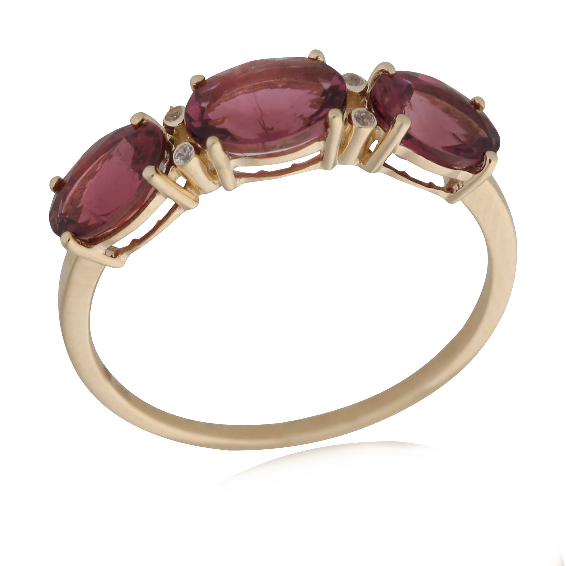 14kt Yellow Gold Pink Tourmaline, White Natural Zircon 3-Stone Ring - Pinctore