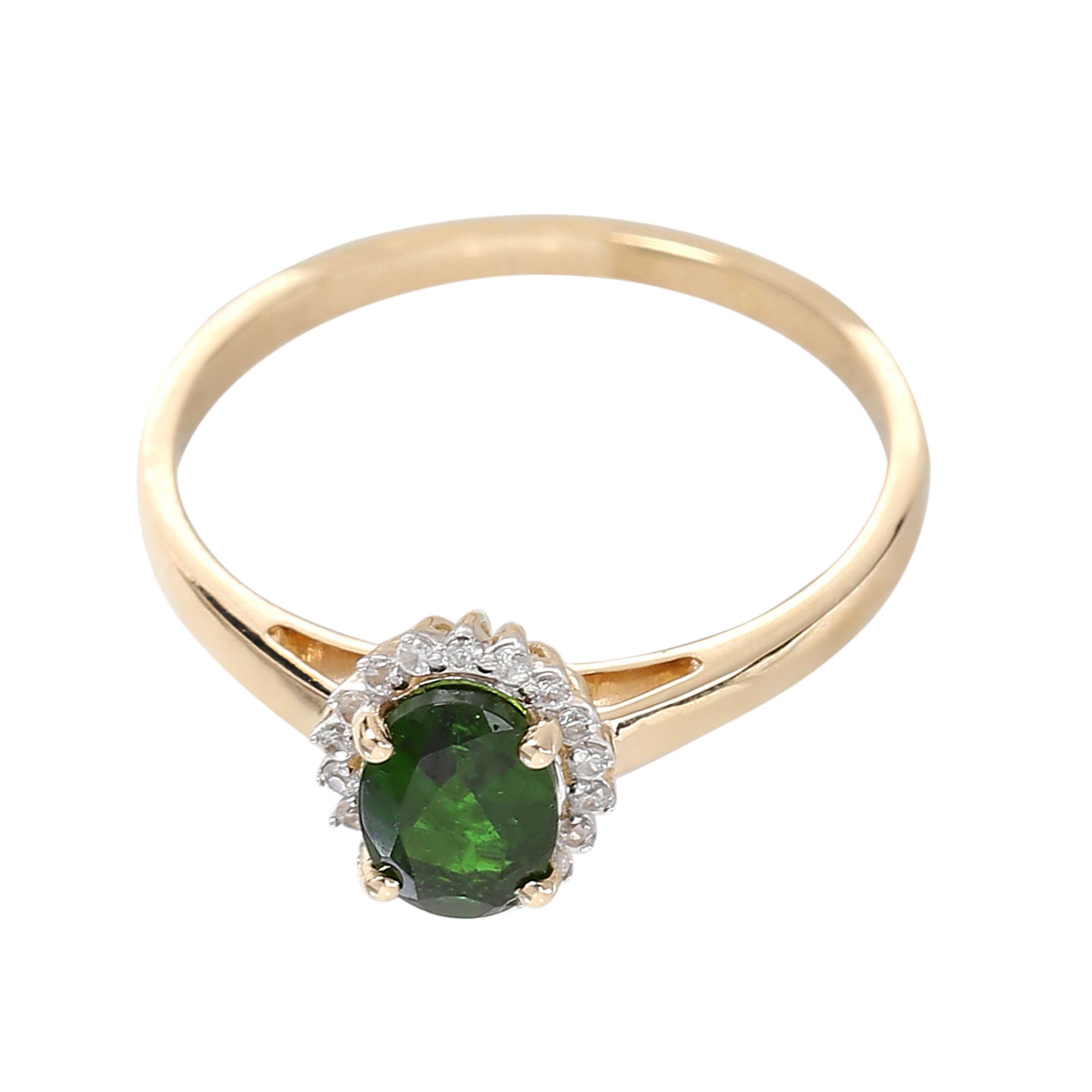 14kt Yellow Gold Chrome Diopside, White Natural Zircon Ring - Pinctore