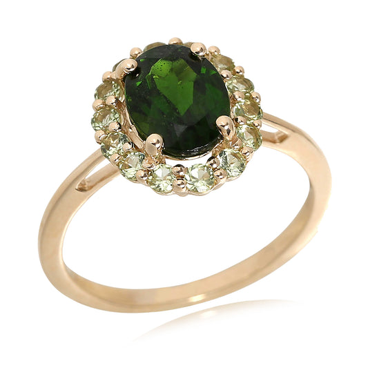 14kt Yellow Gold Peridot, Chrome Diopside Ring - Pinctore