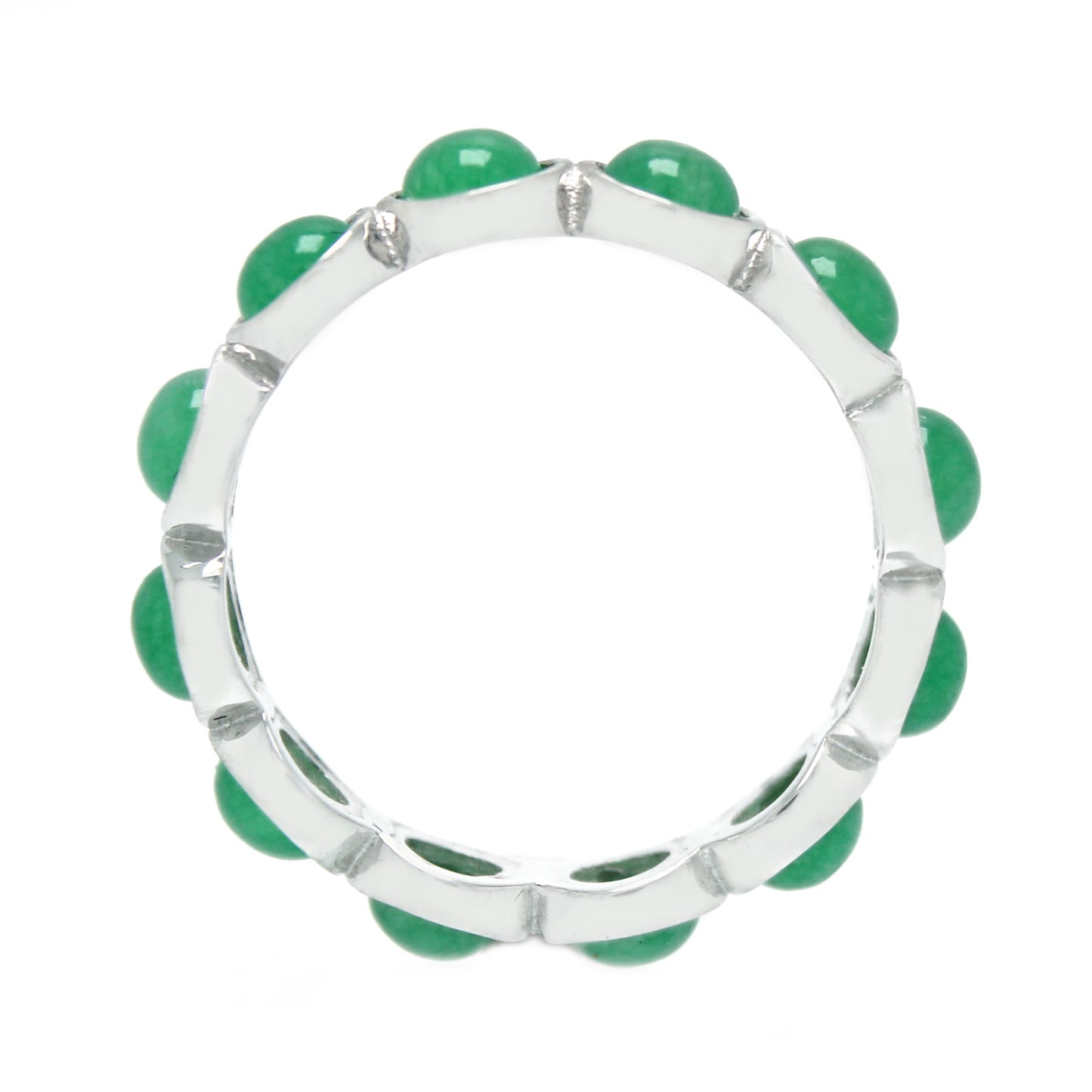925 Sterling Silver Dyed Green Jade Band Ring - Pinctore