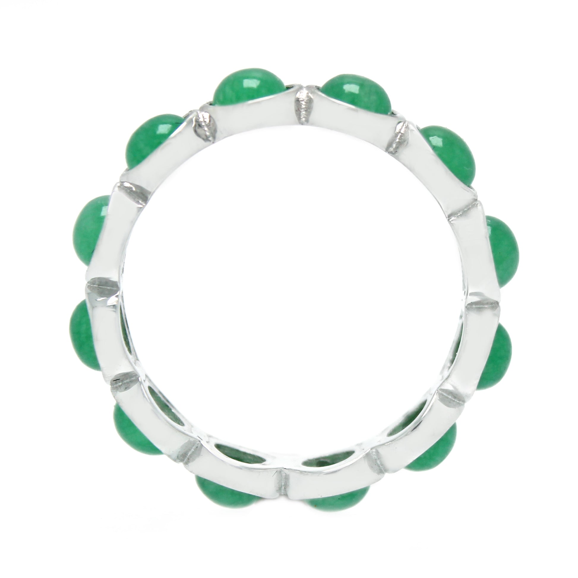 925 Sterling Silver Dyed Green Jade Band Ring - Pinctore