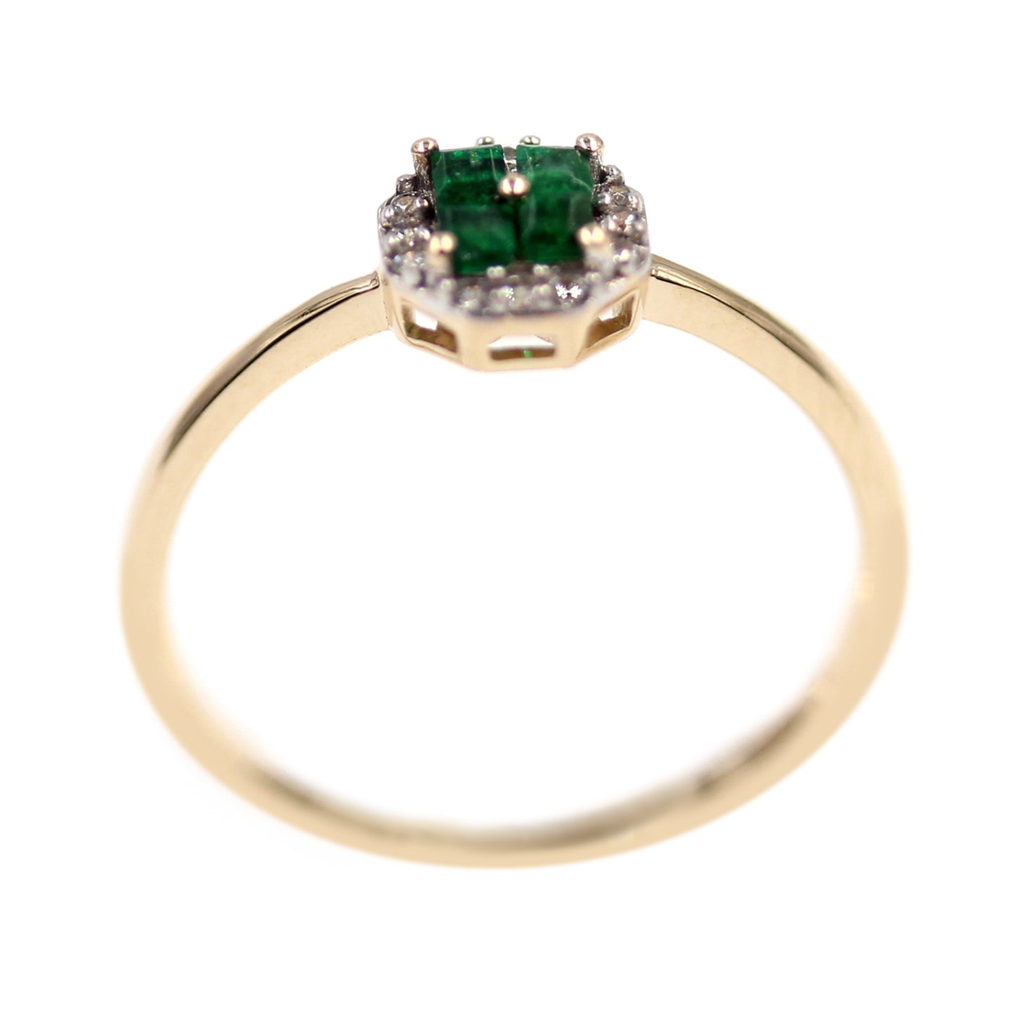 14kt Yellow Gold Emerald, White Natural Zircon Ring - Pinctore