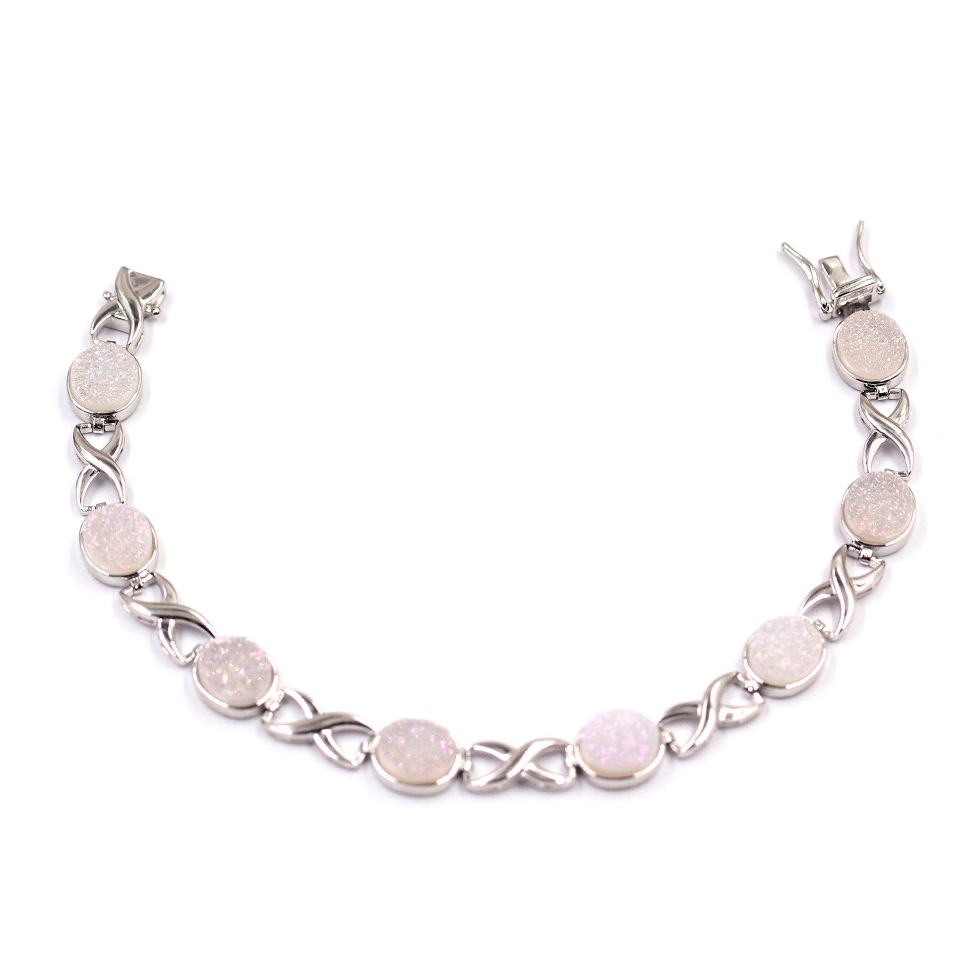 Sterling Silver 13.54Ctw Opal Drusy Chain & Links Bracelet - Pinctore