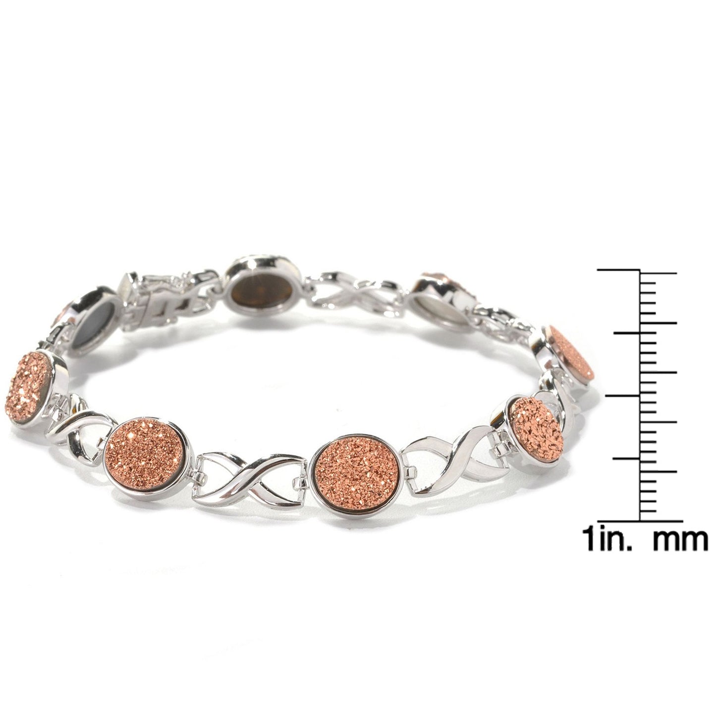 Sterling Silver 13.34ct TW Drusy 'X and O' Link Bracelet - Pinctore