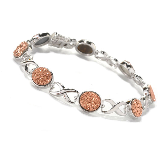 Sterling Silver 13.34ct TW Drusy 'X and O' Link Bracelet - Pinctore