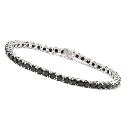 Pinctore Sterling Silver Black Spinel Round Tennis Bracelet - pinctore