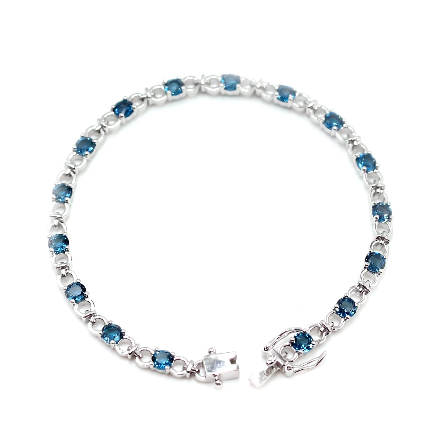 925 Sterling Silver London Blue Topaz Tennis Bracelet