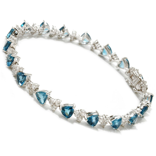 Pinctore Sterling Silver London Blue Topaz and White Topaz Tennis Bracelet - pinctore