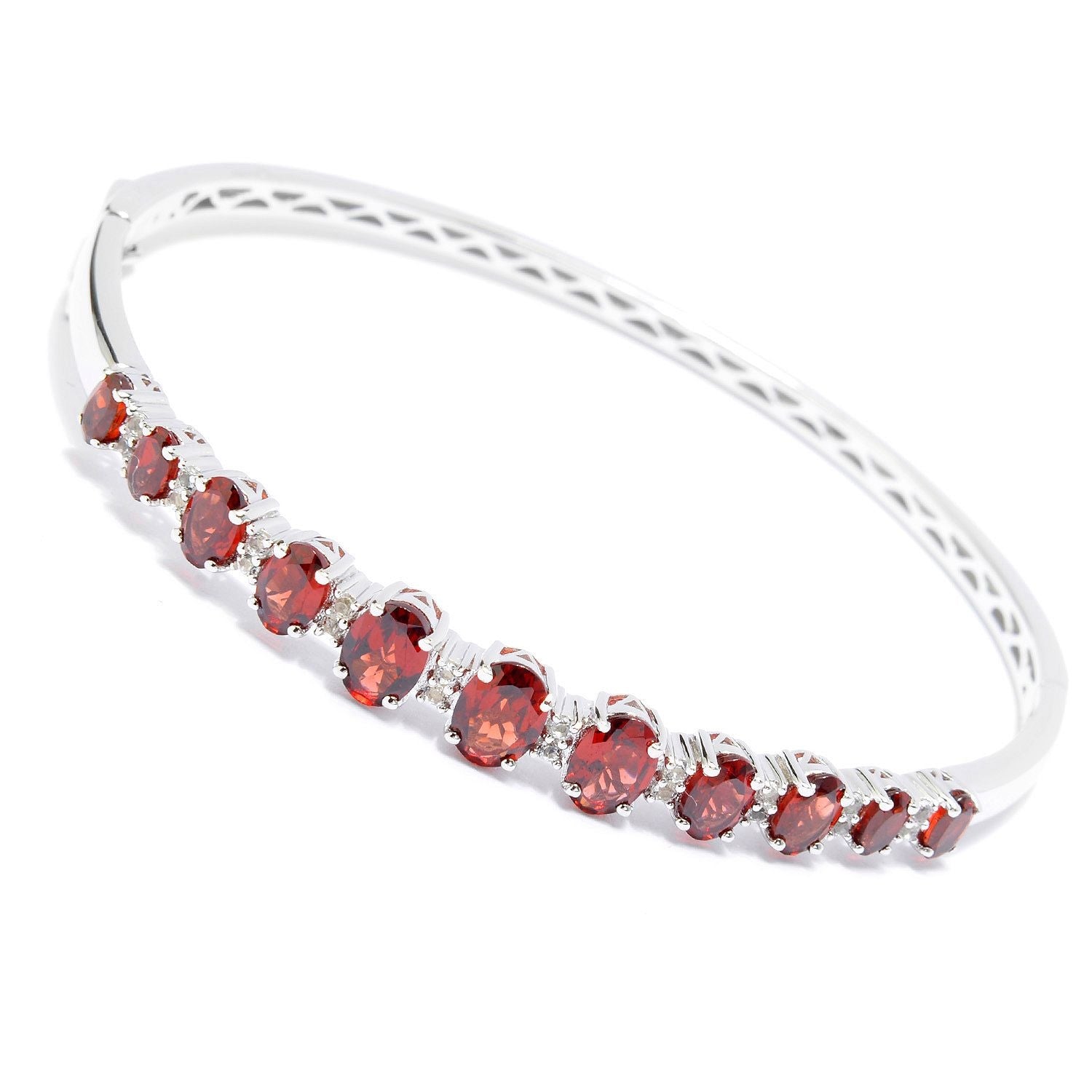 925 Sterling Silver Red Garnet,White Topaz Bangle - Pinctore