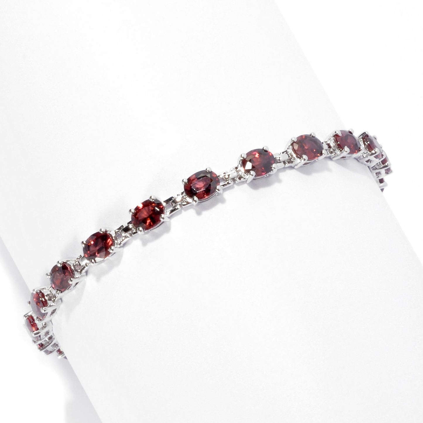 Pinctore Rhodium O/Sterling Silver 10.63 ctw Raspberry Zircon Tennis Bracelet - pinctore