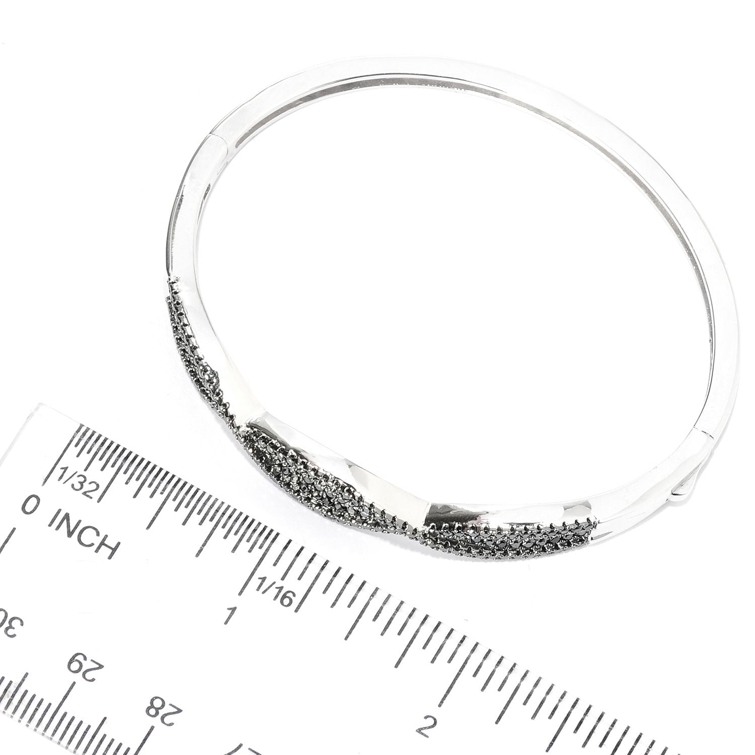Rhodium Plated Sterling Silver 1.62ct TGW Spinel Concave Twisted Bangle - Pinctore