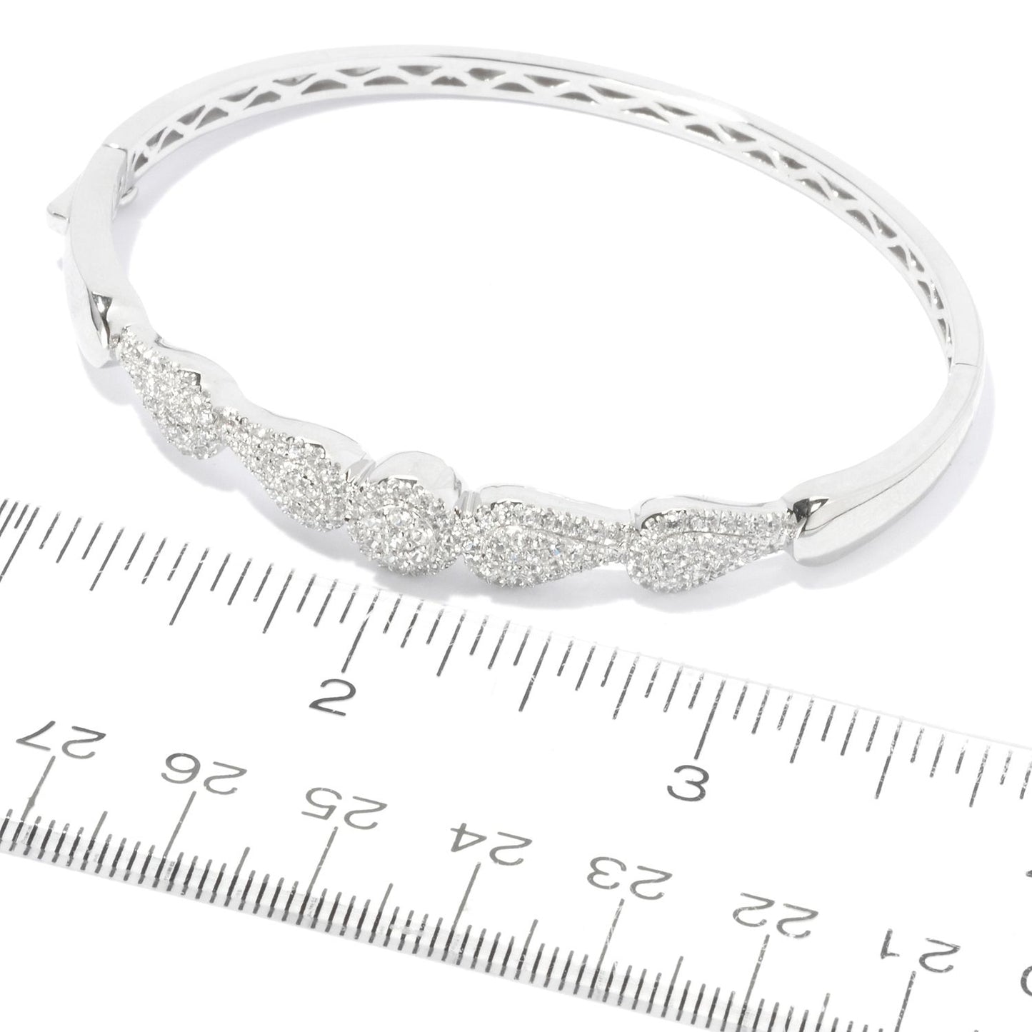 Sterling Silver 2.26ctw White Zircon Bangle Bracelet - Pinctore