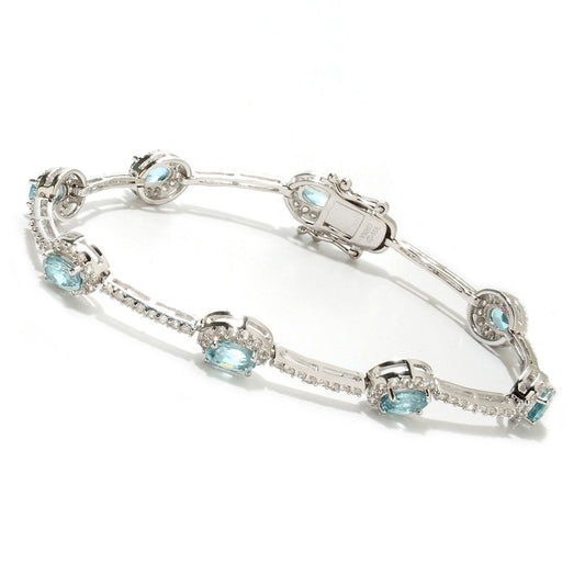 Pinctore Sterling Silver 8.23ctw Blue Zircon Tennis Bracelet - pinctore