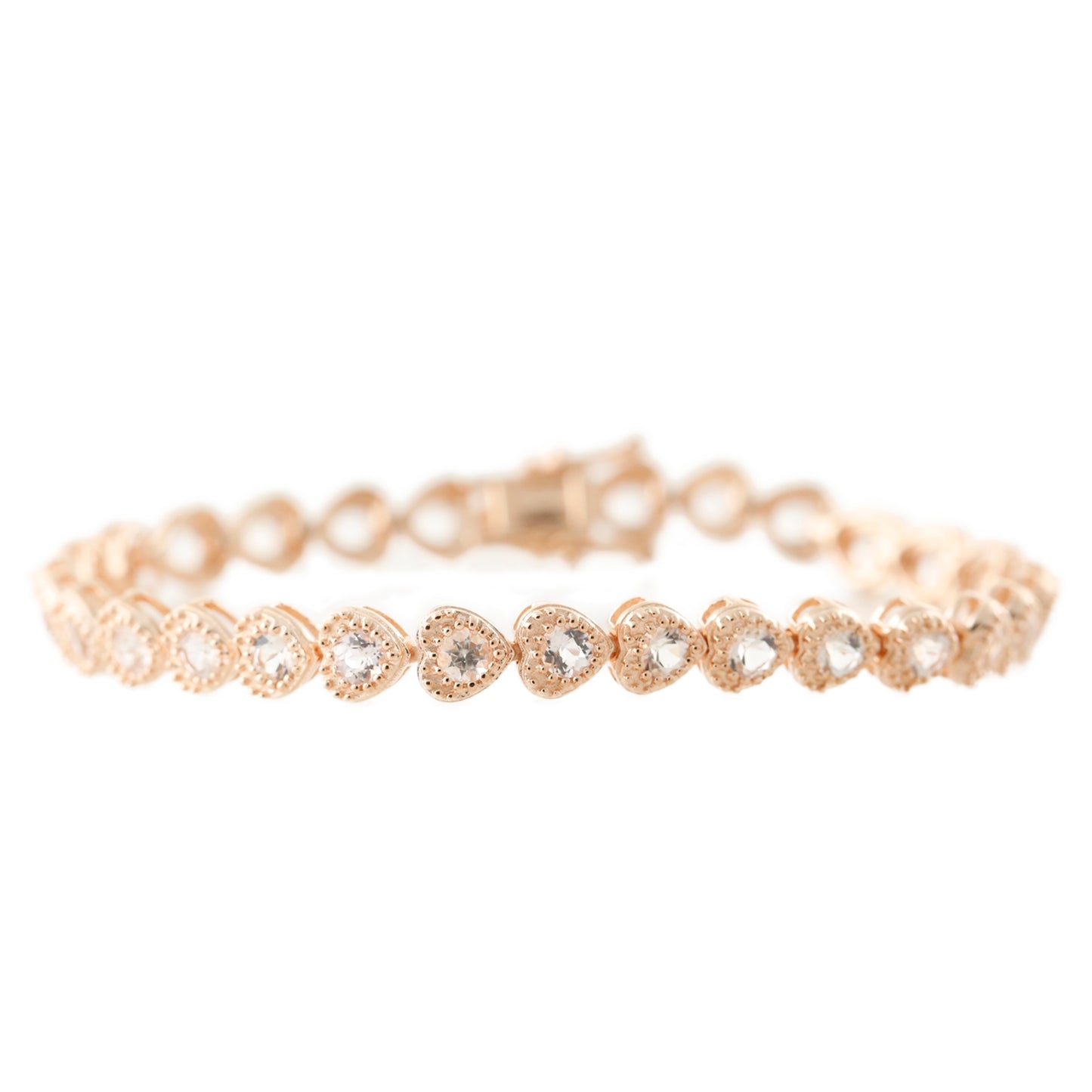 Pinctore Rose Gold-Plated Sterling Silver Morganite Heart Shape Tennis Bracelet - pinctore