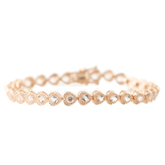 Pinctore Rose Gold-Plated Sterling Silver Morganite Heart Shape Tennis Bracelet - pinctore