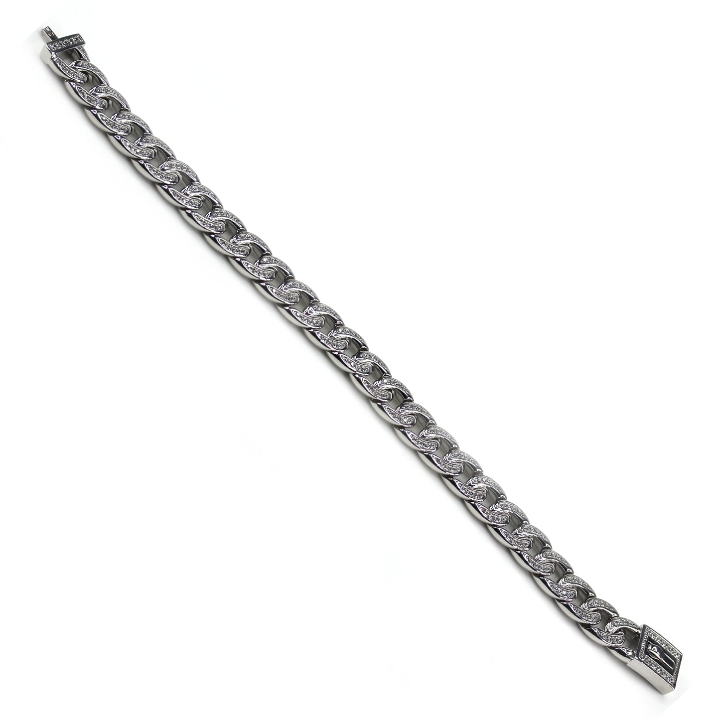 Pinctore 925 Sterling Silver White Natural Zircon Chain and Link Bracelet