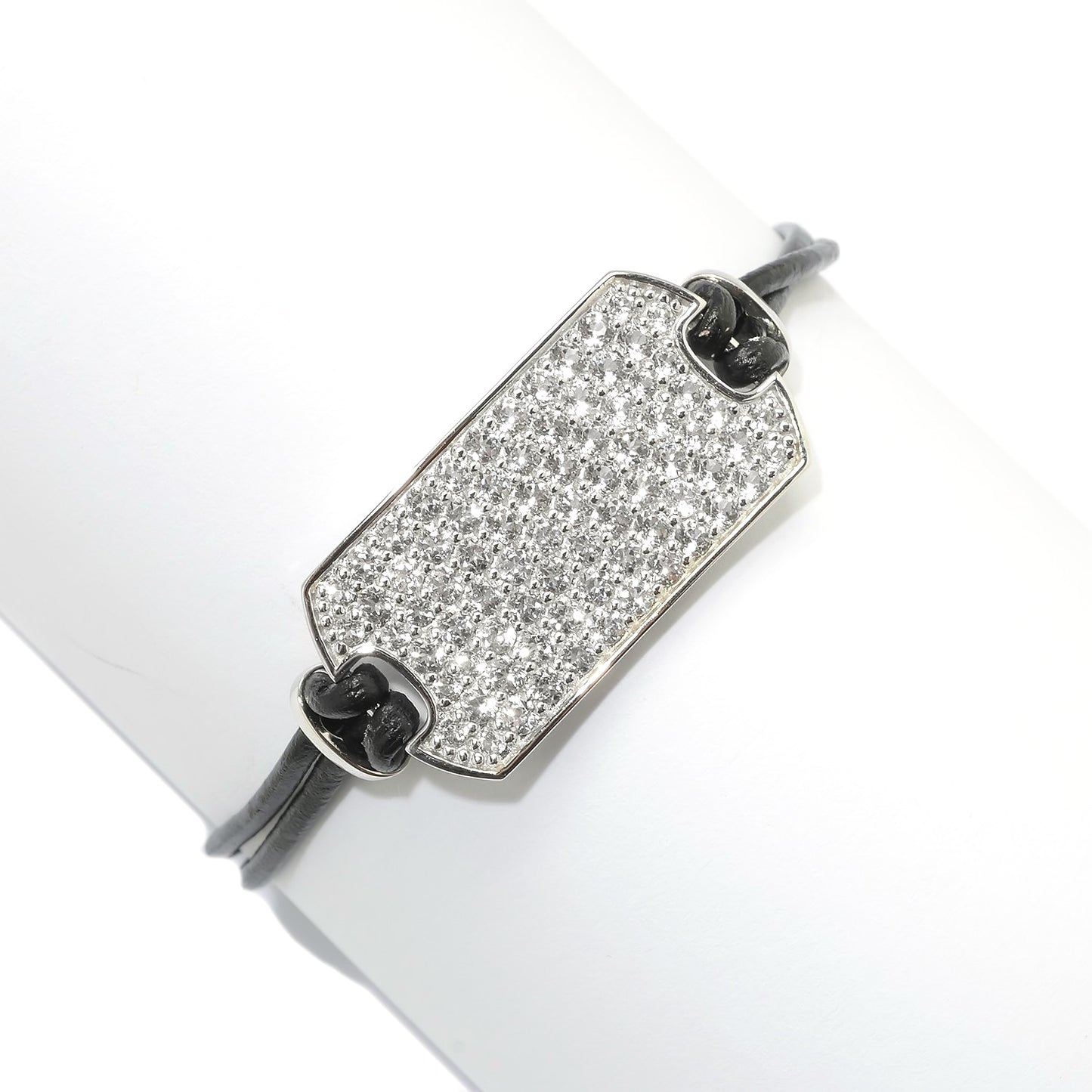 Sterling Silver 925 White Topaz Leather Bracelet
