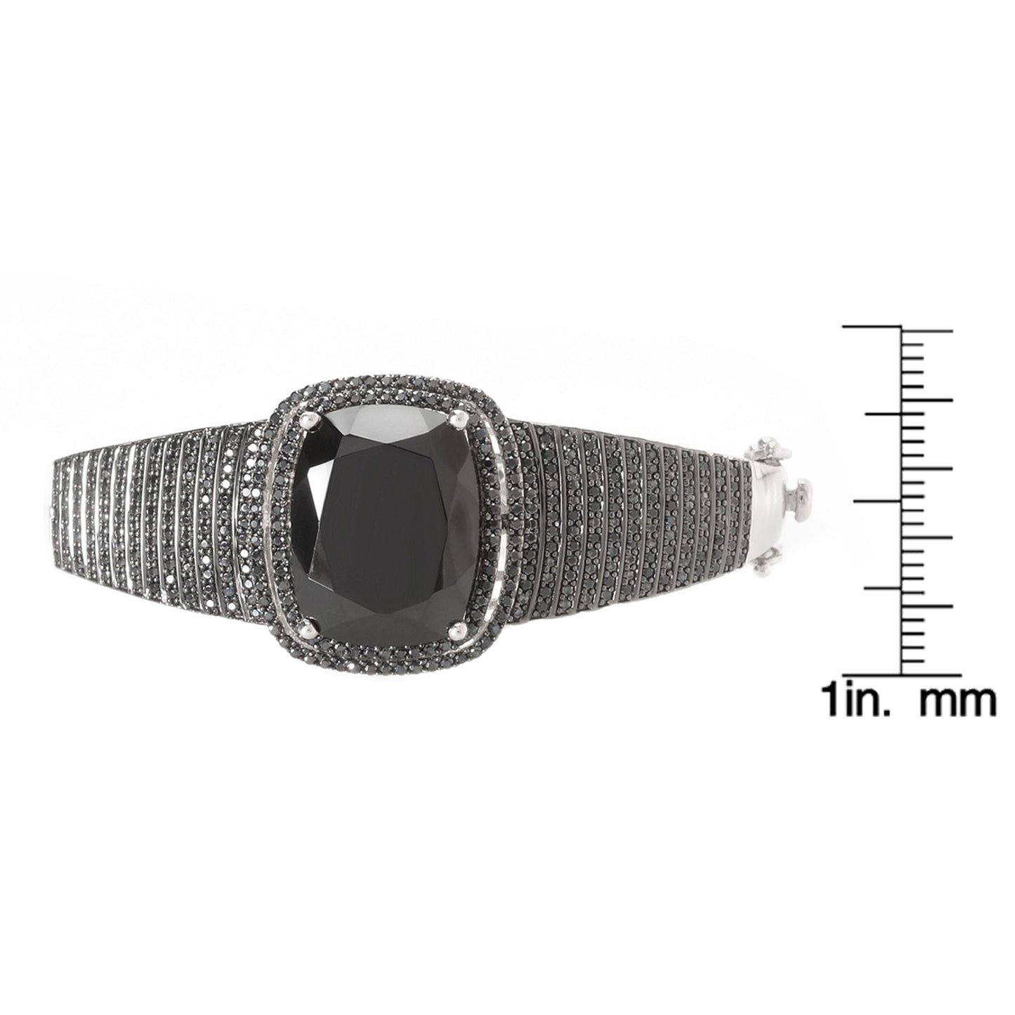 Pinctore Sterling Silver 149ctw Black Spinel Cuff Bracelet
