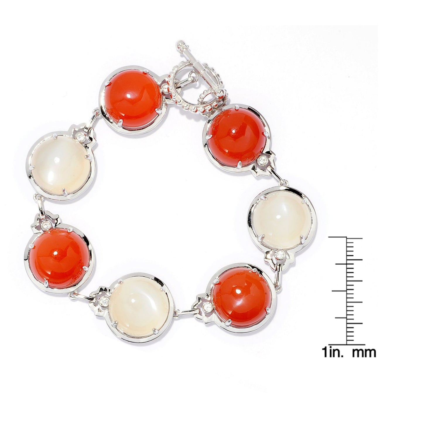 Pinctore Sterling Silver 65ctw Red Agate & Moonstone Toggle Bracelet