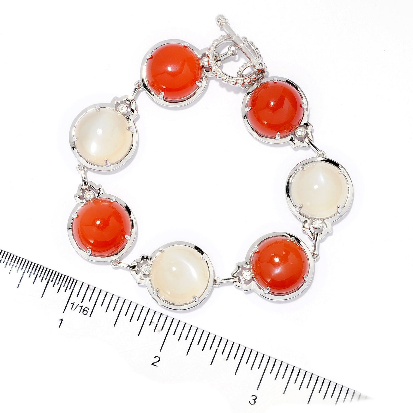 Pinctore Sterling Silver 65ctw Red Agate & Moonstone Toggle Bracelet