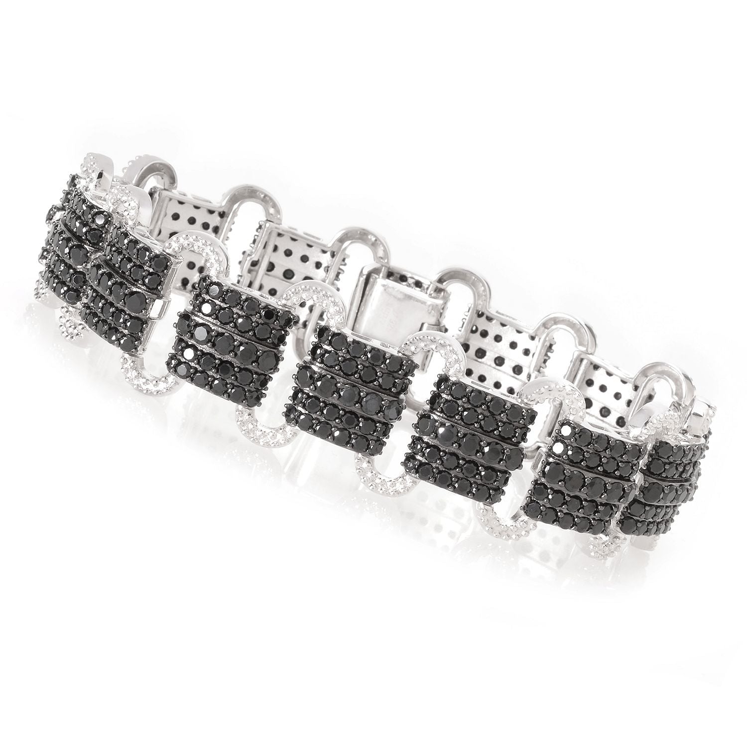 Pinctore Sterling Silver 12 5/8ct Black Spinel Link Bracelet, 7.25"