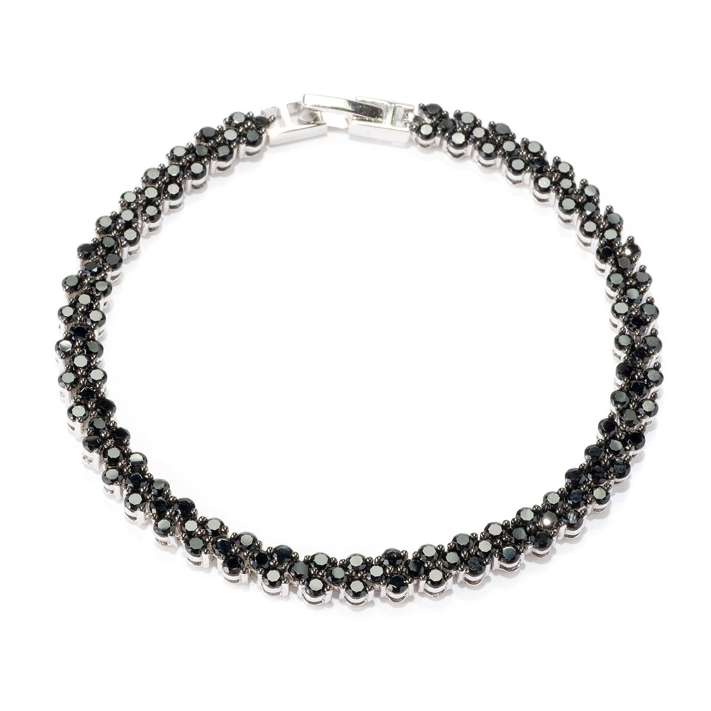 Pinctore Sterling Silver 8 2/5ct TW Round Black Spinel Line Bracelet, 6.5"